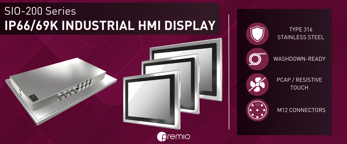 SIO-200 Industrial HMI Display with Stainless Steel Enclosure for Washdown