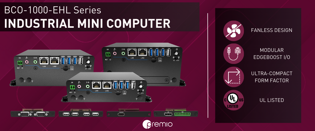 BCO-1000-EHL Fanless Industrial Mini Computer, Intel NUC Alternative