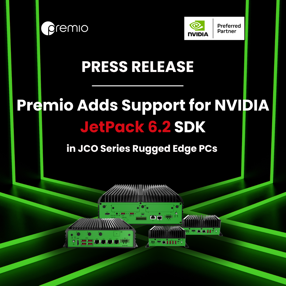 Premio Adds Support for NVIDIA JetPack 6.2 SDK with a Huge AI Performance Upgrade in JCO Series Rugged Edge PCs