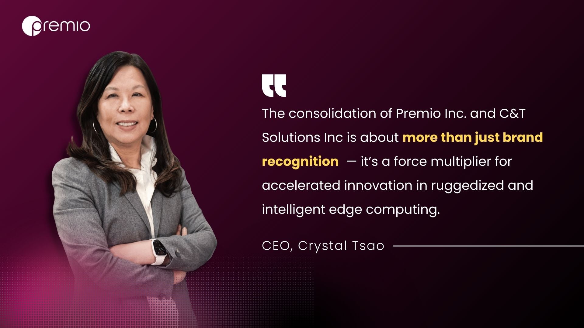 Premio CEO Crystal Tsao speaks on the brand alignment