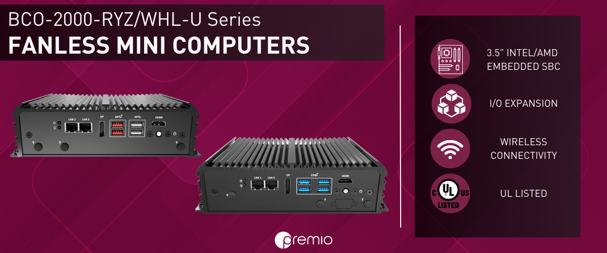 BCO-2000-RYZ, BCO-2000-WHL-U - Fanless Industrial Mini Computer UL 623681 Compliant