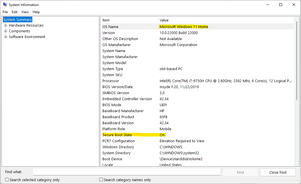 Secure Boot Enabled for Windows 11 OS