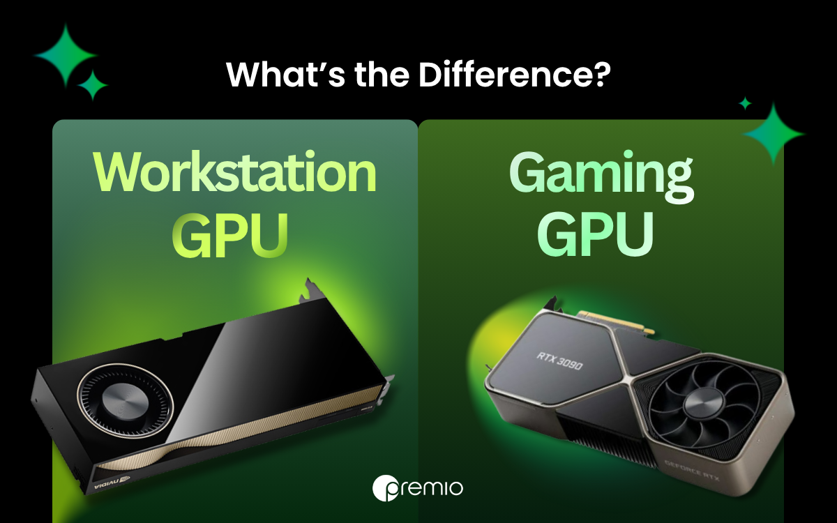 Workstation GPU vs gaming GPU comparison chart including memory, performance, reliability, and cost