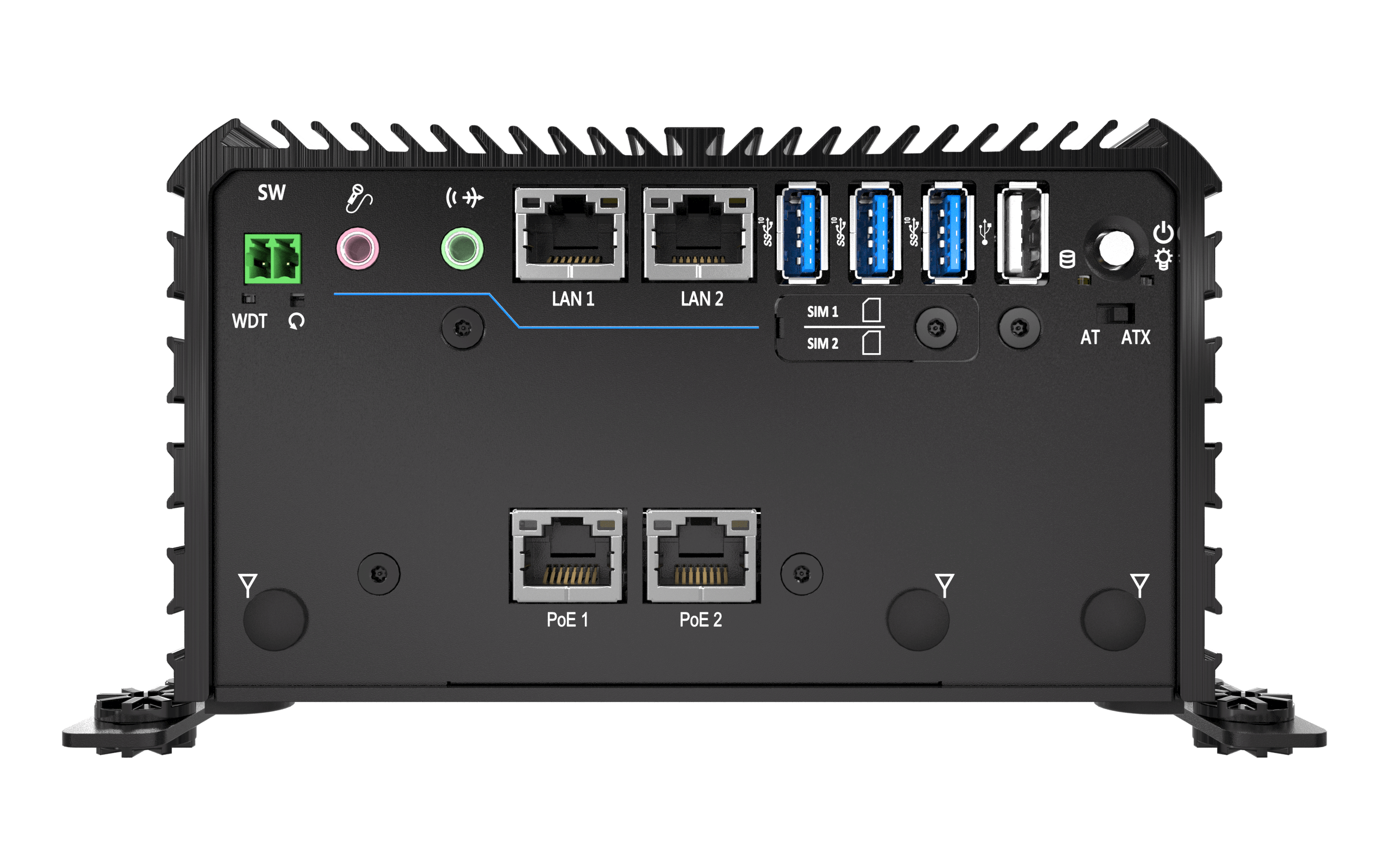 RCO-1000-EHL-30-2P Fanless Mini Computer With Intel® Atom® X6425E Processor, 2x DP, 2x COM, 1x 2.5" SATA HDD Bay, Dual PoE
