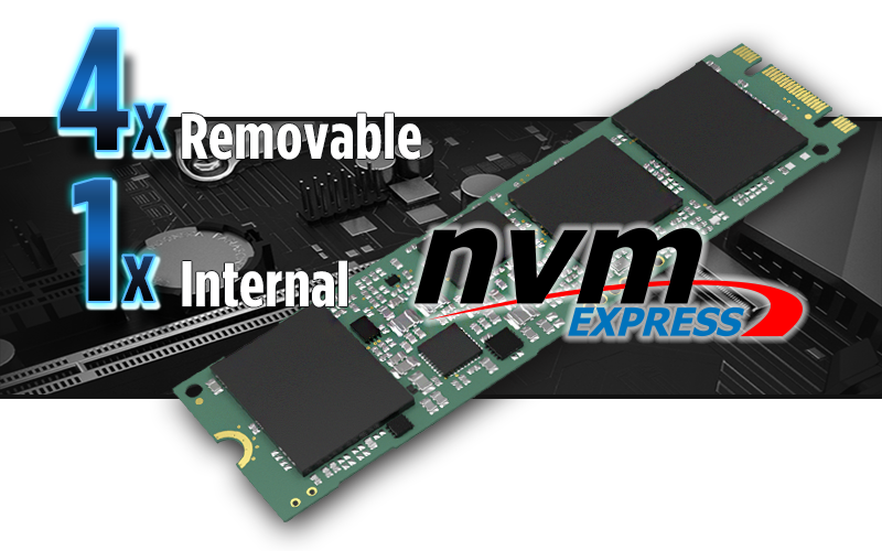 4x Removable NVMe and 1x Internal NVMe Edge Inference Computer
